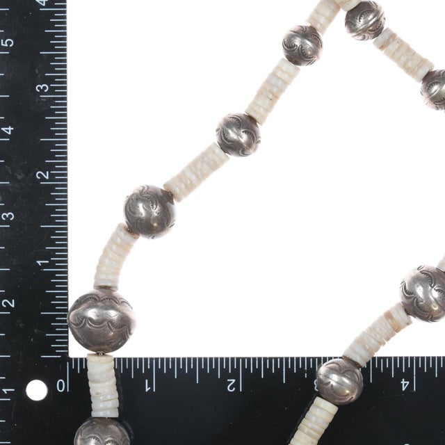 Mid 20th Century Vintage 32" Silver Navajo pearl heishi necklace or double choker For Sale - Image 5 of 8