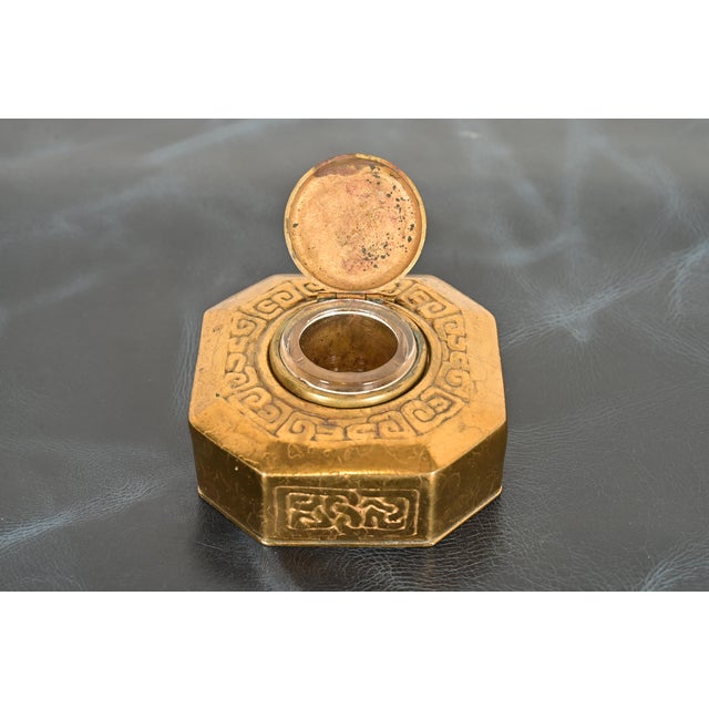 Metal Tiffany Studios New York Zodiac Bronze Doré Inkwell For Sale - Image 7 of 15
