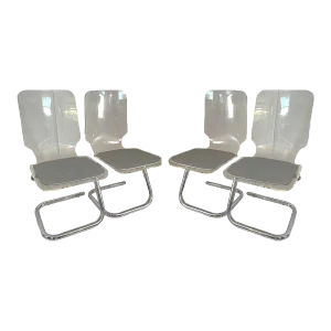 Mid-Century Modern Luigi Bardini Lucite and Chrome Dining Chairs - Set of 4