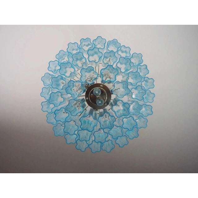Italian Three-Tier Murano Glass Tube Chandelier in Blue Glasses For Sale - Image 3 of 10
