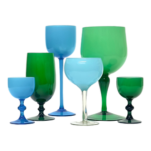 Mixed Blue & Green Cased Glass Stemware Curation - Group of 6