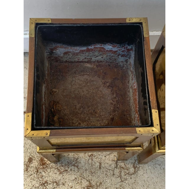 Vintage Brass and Wood Chinoiserie Style Plant Stands-A Pair For Sale - Image 4 of 10