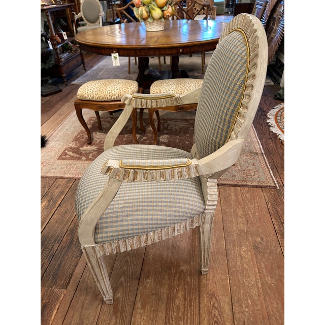 Carved Painted Wood French Country Upholstered Bergere Chairs - A Pair For Sale - Image 10 of 14