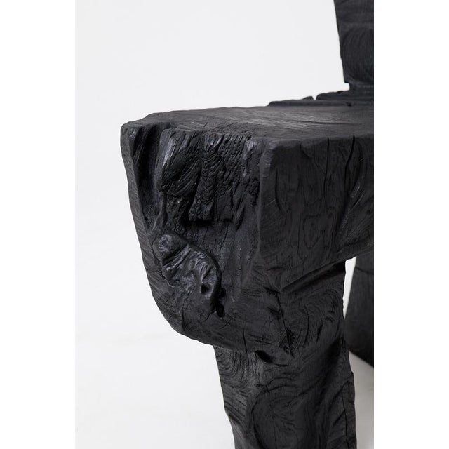 Brutalist Sculptural Stool in Carved Wood by Logniture For Sale - Image 4 of 12