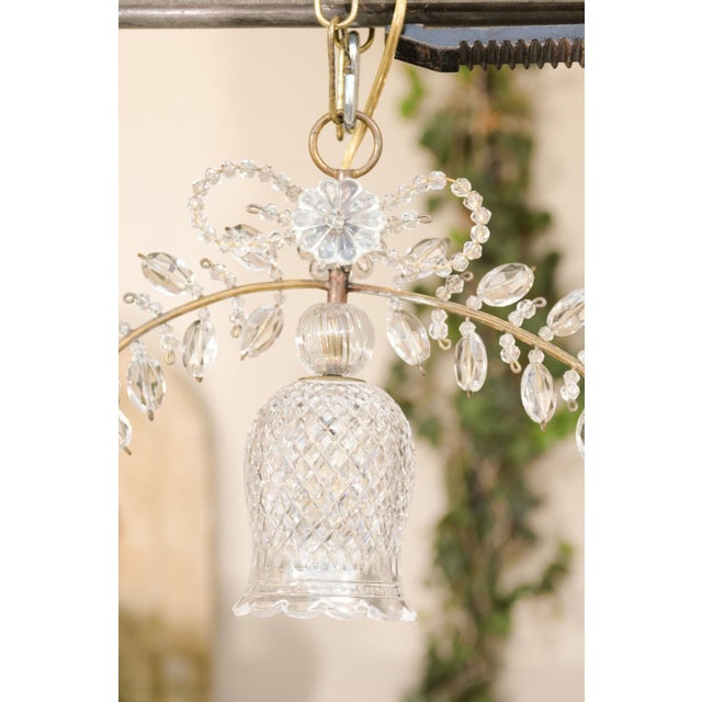 French 1920s French Crystal Light Fixtures with Campanula, Ribbon and Rosettes - a Pair For Sale - Image 3 of 12