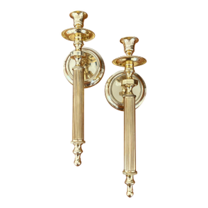 1980s Neoclassical Brass Wall Candle Sconces - A Pair