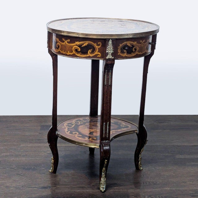 Traditional Antique Marquetry Inlay Side Table With Drawer For Sale - Image 3 of 11
