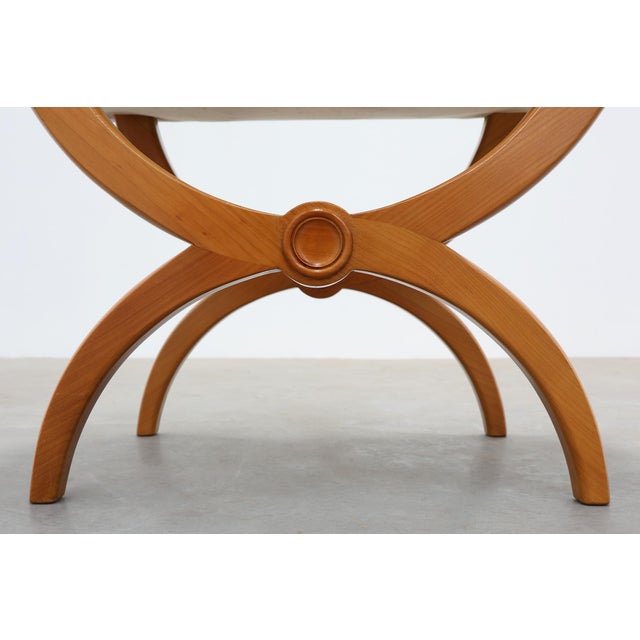 Brown Empire Style Curule Stool with Striped Upholstery, France, 1950s For Sale - Image 8 of 12