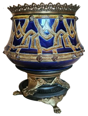 Large Barbotine and Bronze Cache Pot