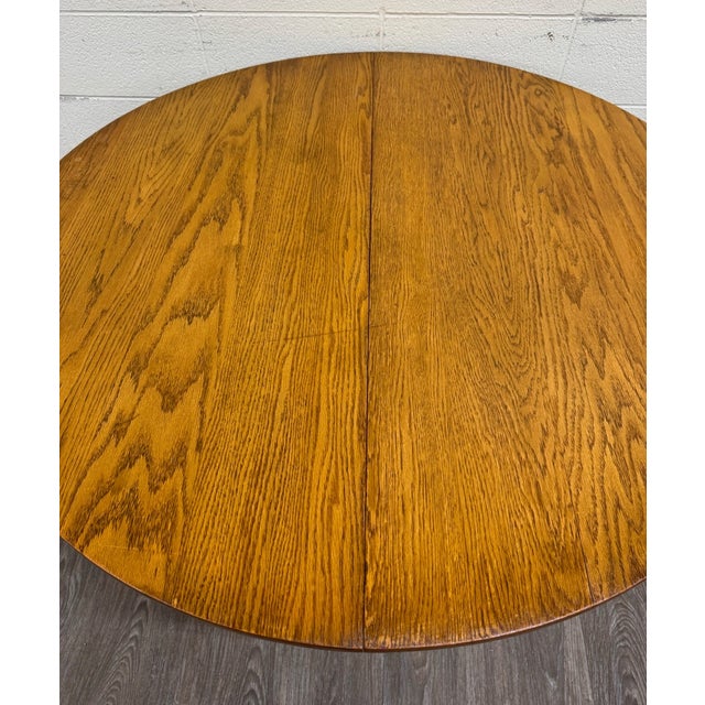 Vintage Solid Oak Round Pedestal Dining Table For Sale - Image 10 of 11