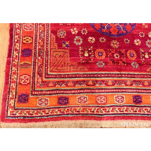 Red Nazmiyal Collection Vibrant Vintage Silk Pomegranate Khotan Rug For Sale - Image 8 of 13