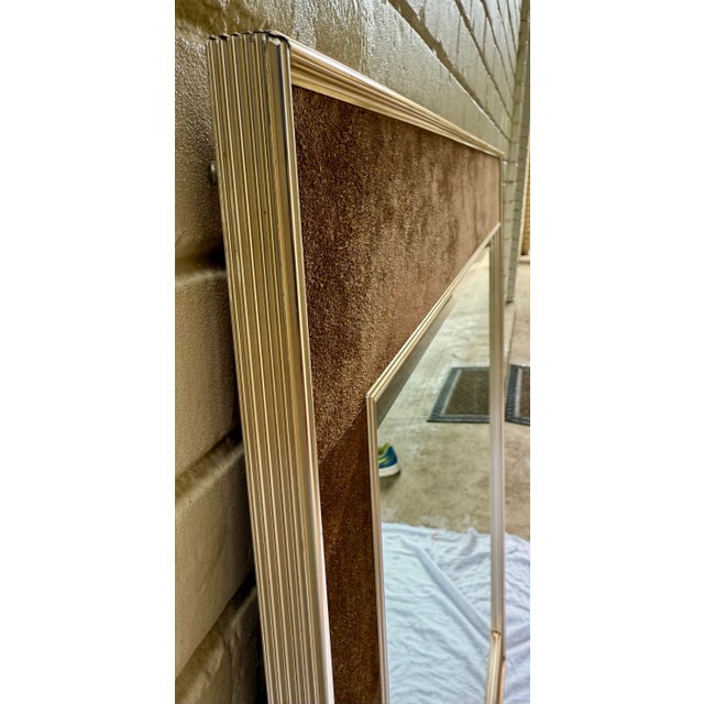 Vintage LaBarge Italian Brass and Suede Wall Mirror For Sale - Image 10 of 12