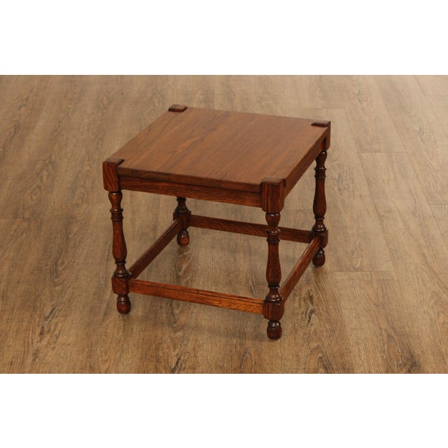 High Quality Vintage Oak Stool or Side Table with Bobbin Turned Legs and Stretcher Base