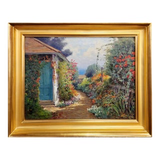 William Constable Adam- the Flower Garden W/Ocean View-1920s Oil Painting For Sale