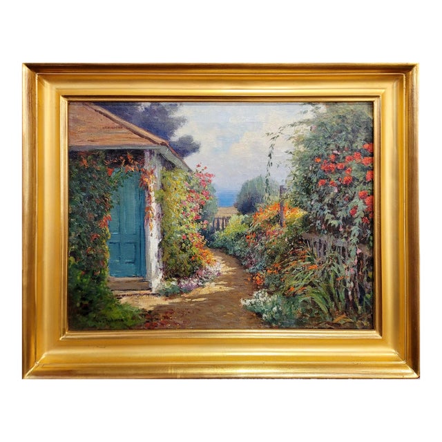 William Constable Adam- the Flower Garden W/Ocean View-1920s Oil Painting For Sale