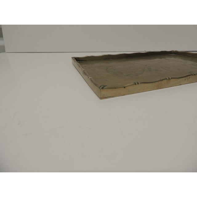 Vintage Brass Rectangular Serving Tray with Bamboo Style Edges. Note: Watermarks included. Size: 10.75"W x 7.25"D x .50"H
