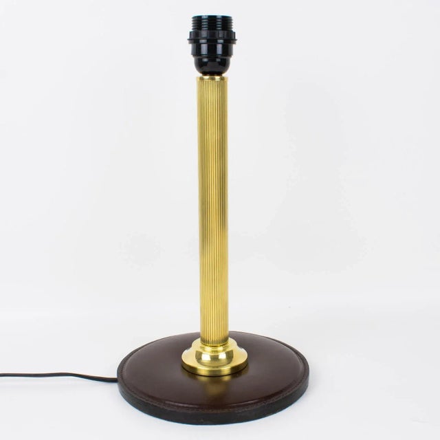 Jacques Adnet Brown Hand-Stitched Leather-Clad Table Lamp For Sale - Image 11 of 13