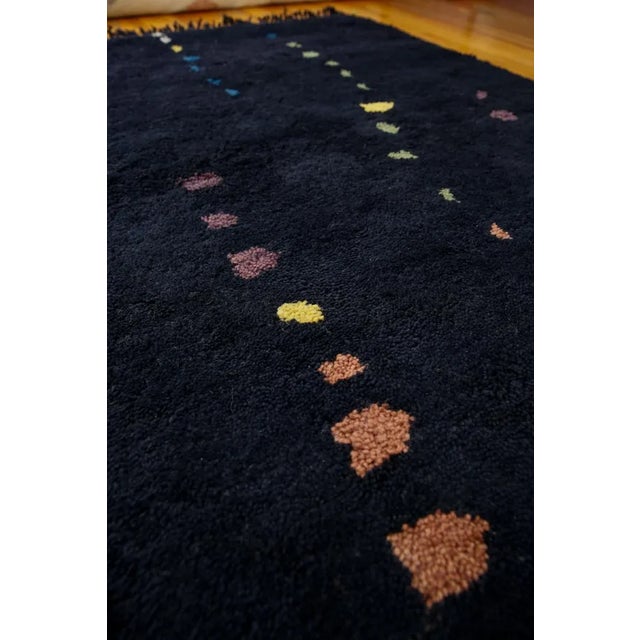 Berber Tribes of Morocco Midnight Black With Multicolor Linear Dot Pattern Handmade-To-Order Moroccan Wool Rug - 6x9 Ft For Sale - Image 4 of 10