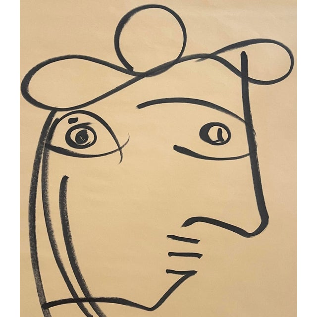 Original abstract portrait painting on newsprint paper, by Peter Keil. Artist signed.