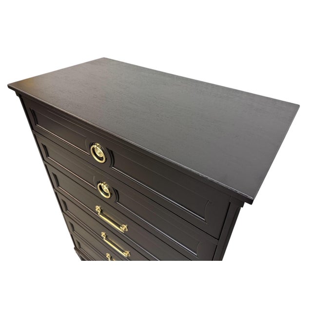 1970s Vintage Henredon Italian Style Black High Chest For Sale - Image 5 of 10
