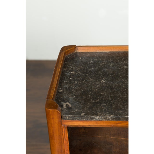 Brown Petite French 19th Century Walnut Table with Open Shelf and Black Marble Top For Sale - Image 8 of 12