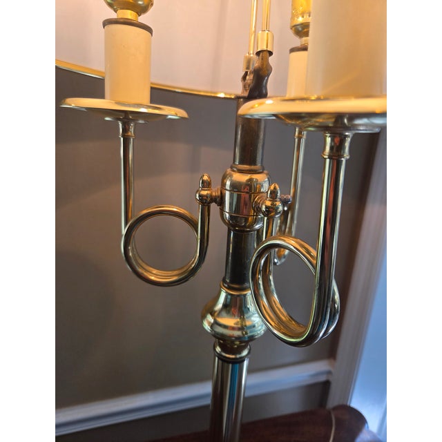 Vintage Brass Bouillotte Horn 3-Arm Lamp For Sale - Image 9 of 13