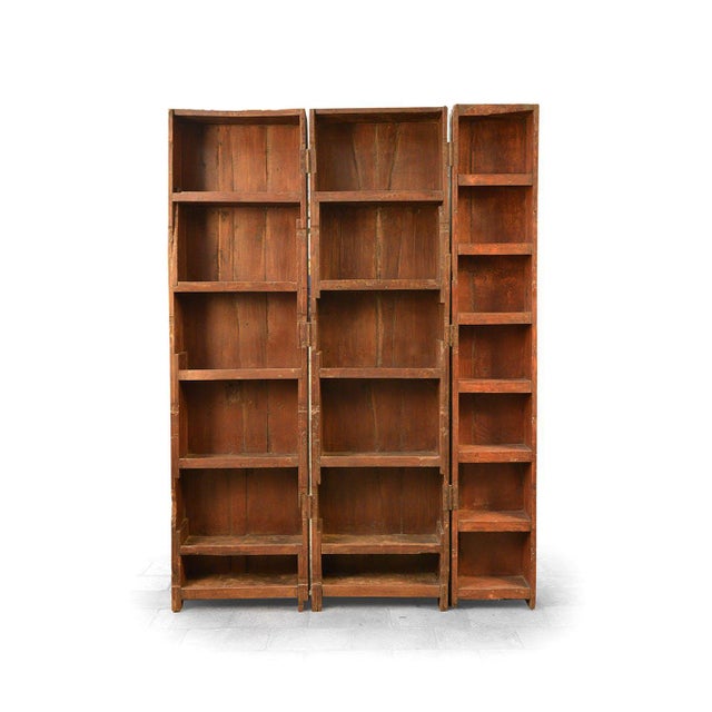 Brown Wooden Triple Bookcase, 1940s For Sale - Image 8 of 8