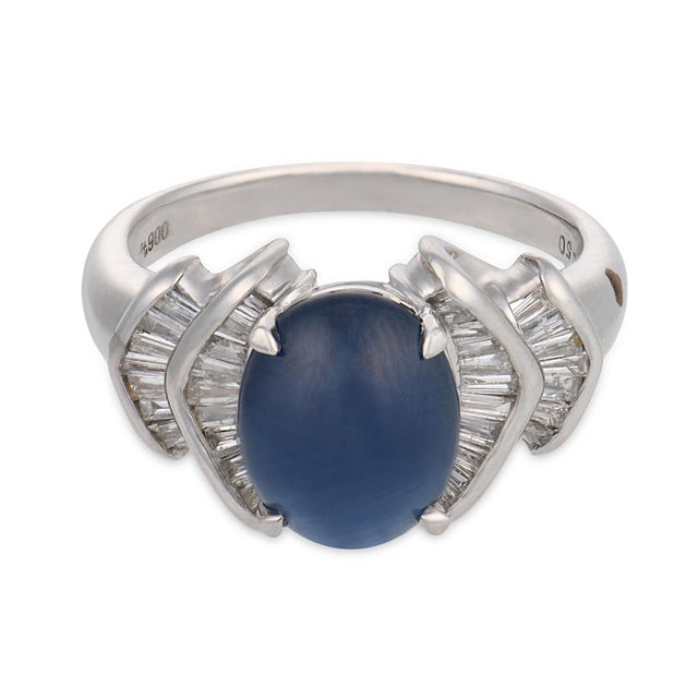 Contemporary Vintage Gia 3.83 Carat Sapphire Diamond Platinum Ring, Size 6.5 For Sale - Image 3 of 8