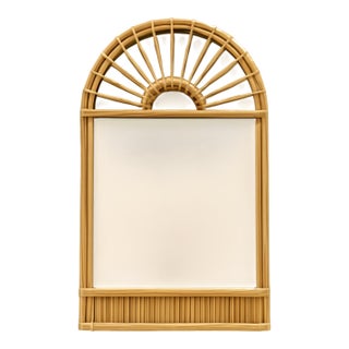 Vintage Boho Arched Rattan Mirror For Sale