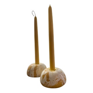 Pair of Scagliola Candle Stick Holders, With Gift Box For Sale