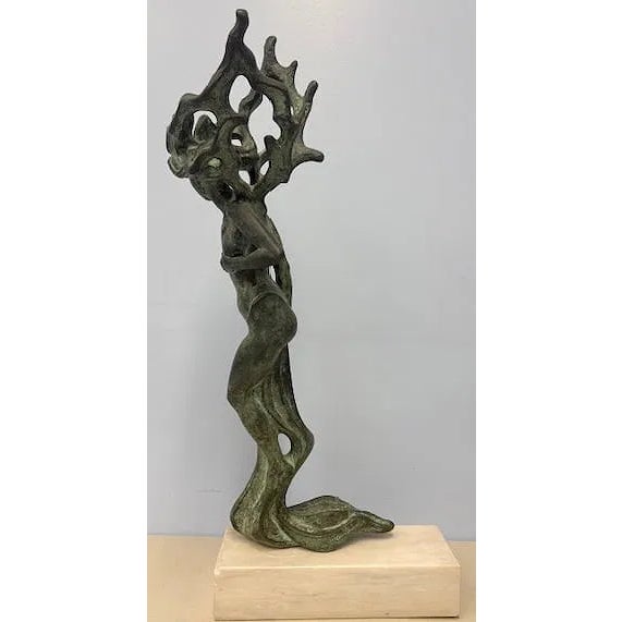 1940s Very Large Illegibly Signed Bronze Mermaid Sculpture For Sale - Image 4 of 7