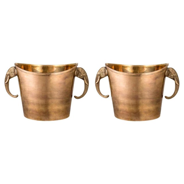 Not Yet Made - Made To Order Patinated Brass Ice Buckets with Elephant Head Handles, Set of 2 For Sale - Image 5 of 5
