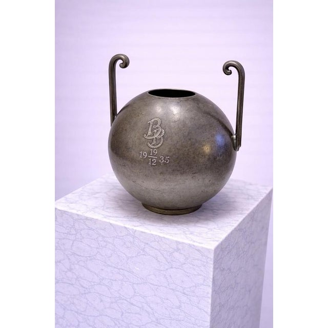 Pewter Vase with Glass Insert by Sylvia Stave for C.G. Hallberg, Sweden, 1934 For Sale - Image 6 of 8