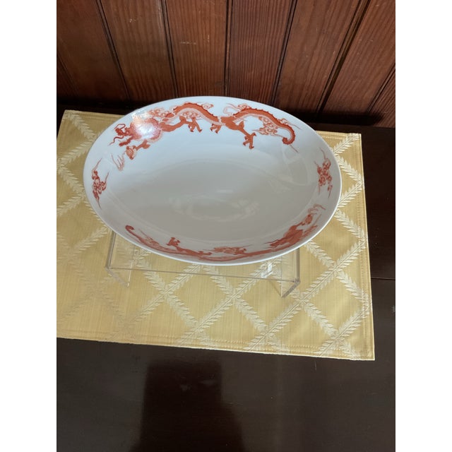 Fukagawa for Tiffany & Co. red/white dragon motif 10” vegetable bowl. Like new condition, does not appear to have been...