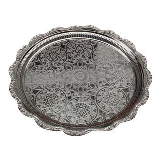 Late 20th Century Moroccan Silver-Tone Tray With Pattern For Sale
