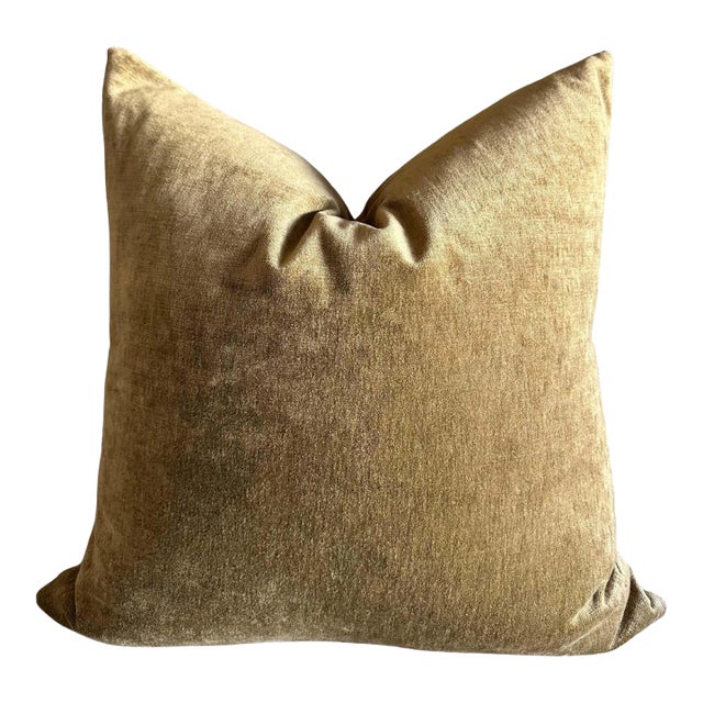 French Royal Velvet and Linen Accent Pillow With Down Insert Ocre For Sale
