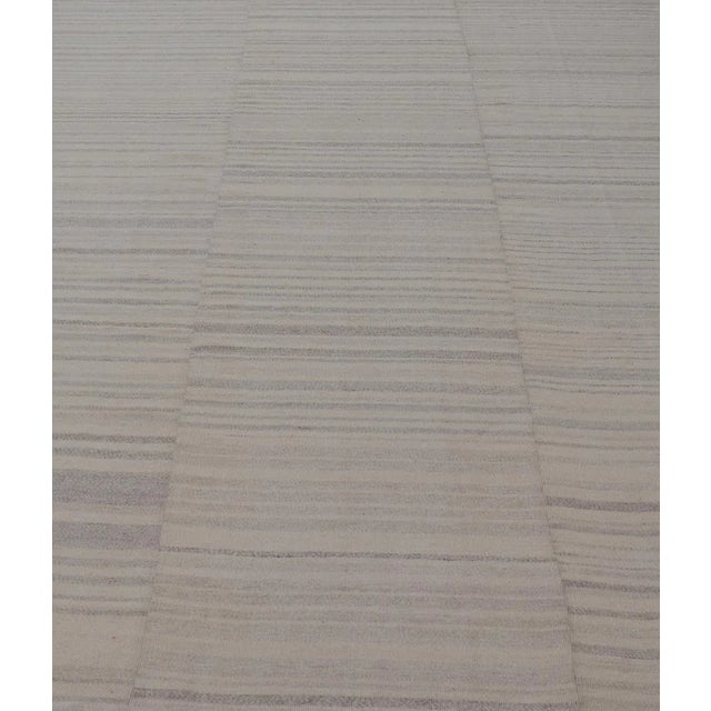Measures: 8'3 x 11'4 Vintage Hand Woven Turkish Paneled Kilim In Off White and Light Gray. Keivan Woven Arts / rug...