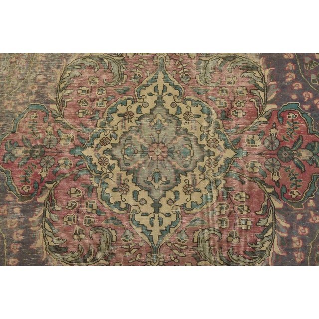 Tabriz Rug 9’5” X 12’3” Violet Wool Vintage Distressed Hand-Knotted Carpet For Sale In Philadelphia - Image 6 of 15