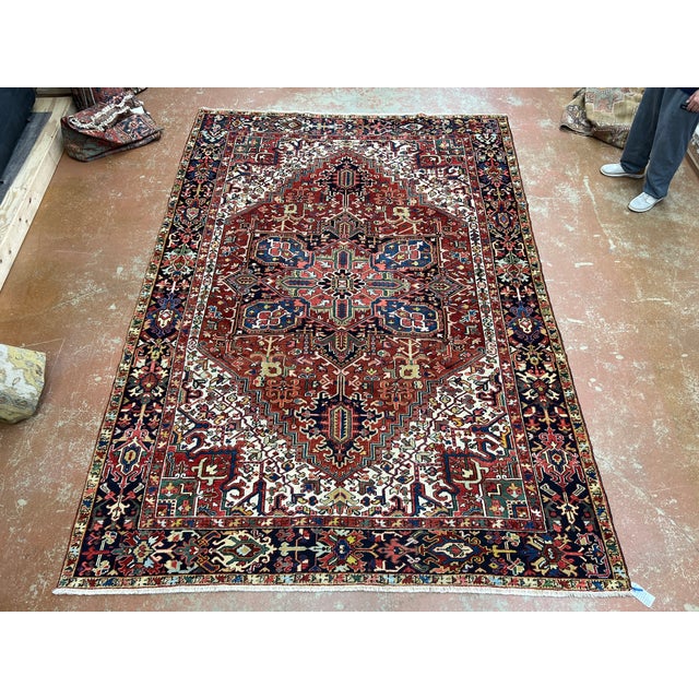 Tribal Antique Persian Heriz Hand Knotted Wool Rug 8’2” X 11’8” For Sale - Image 3 of 7