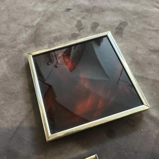 Christian Dior 1970s Faux Tortoiseshell Lucite and Brass Italian Octagonal Tray and Coasters For Sale - Image 4 of 10