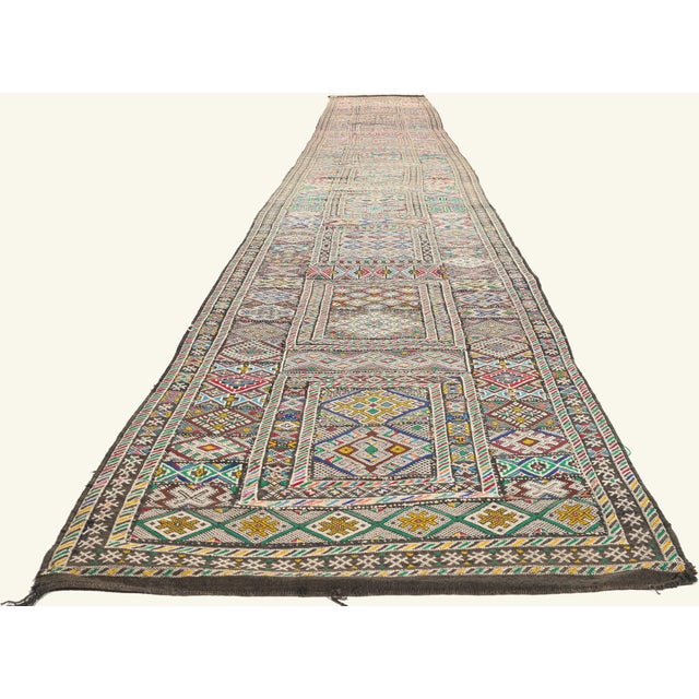 Tribal Vintage Zemmour Moroccan Kilim Rug, 03'04 X 23'06 For Sale - Image 3 of 11