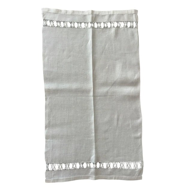 Textile Antique French Linen Towel with Drawn Thread Work | Handwoven Flax Guest Towel | Trousseau Linen Textile | c. 1900 For Sale - Image 7 of 8