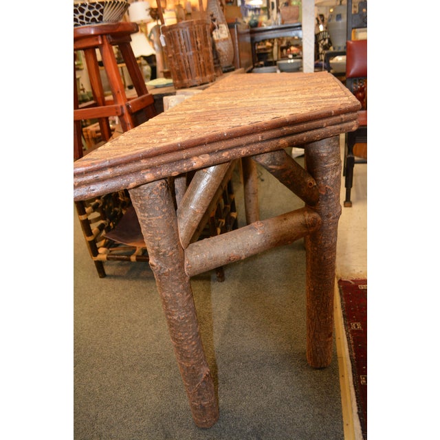 Vintage Hand Crafted Adirondack Style Log Wood Console Hall / Sofa Table - Angled Edge For Sale - Image 4 of 17