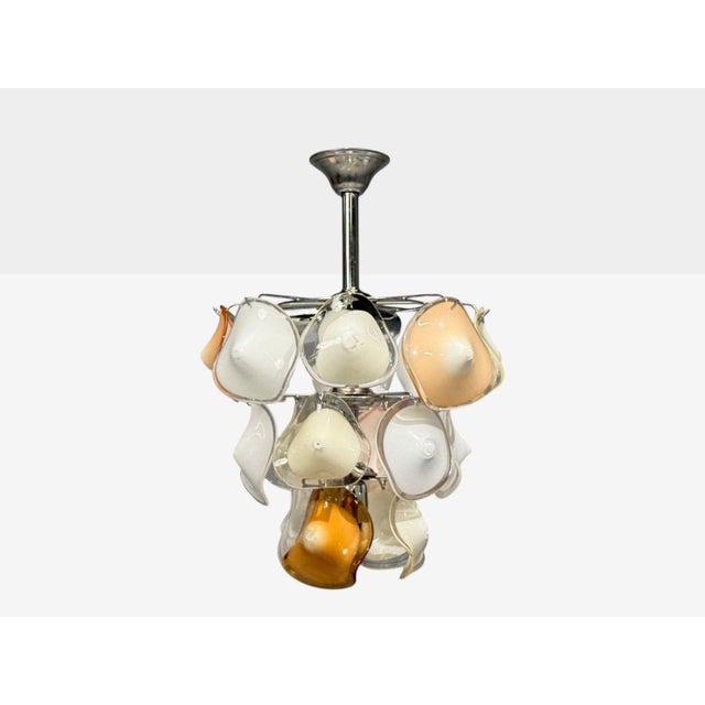 Mid-Century Modern, Orange and White Murano Glass, Chrome, Pendant Light, 1960s For Sale - Image 4 of 12