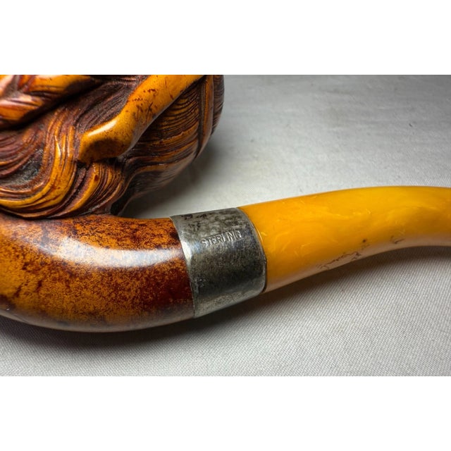 Antique 19th Century Hand Carved Meerschaum Sterling Indian Chief Smoking Pipe For Sale - Image 14 of 17