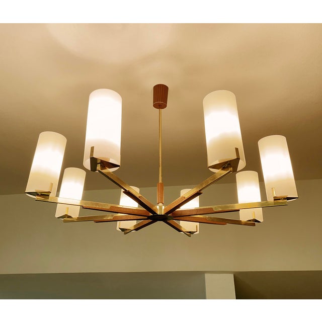 1970s Large Scandinavian Glass and Teak Pendant Light, 1960s For Sale - Image 5 of 15