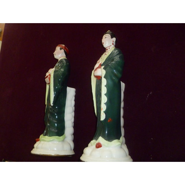 1940s Vintage Asian Lamp Master Figurative Statue Lamps - a Pair- Beauty For Sale - Image 5 of 11