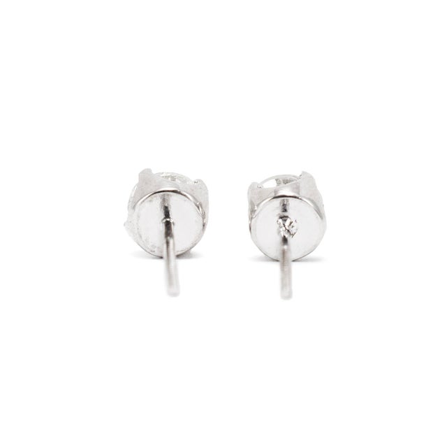 Metal 14k White Gold 4 Prong Screw Back 1.90 Ct Round Diamond Stud Earrings, A Pair For Sale - Image 7 of 8