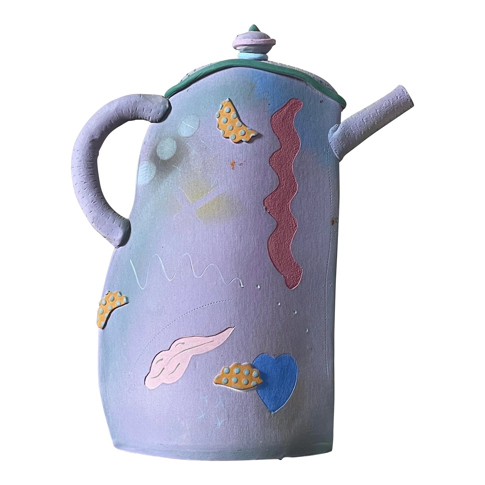 Vintage Memphis Style Flattened Ceramic Tea Kettle/Postmodernist ...