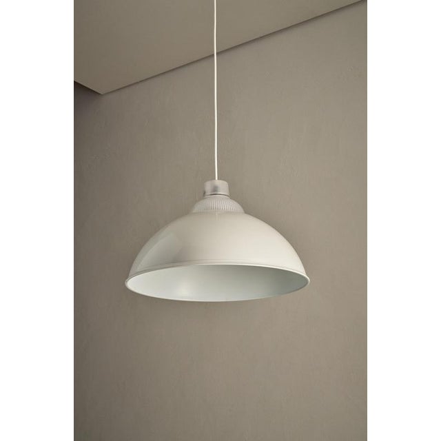 Minimalist White Metal Pendant with Ribbed Glass Top from Metalarte, 1980s For Sale - Image 10 of 12